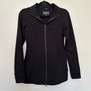 Betabrand women’s full zip longer length collared ponte knit jacket size XS